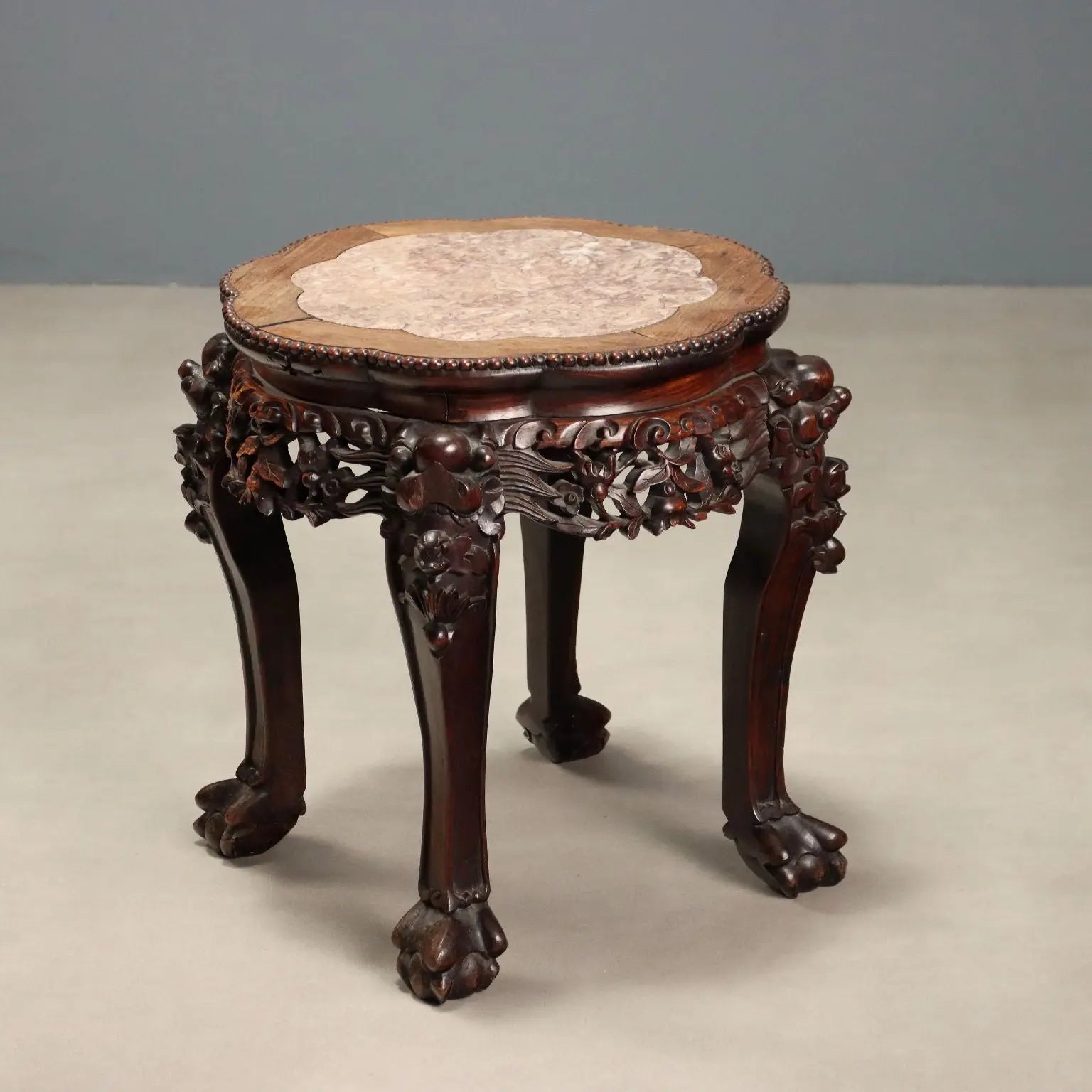 Small Antique Table Exotic Wood Marble India XX Century