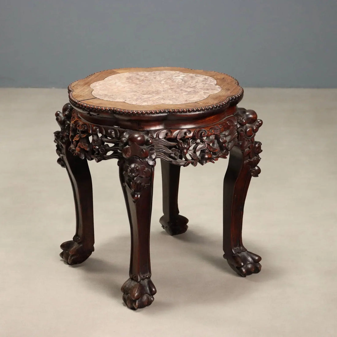 Small Antique Table Exotic Wood Marble India XX Century