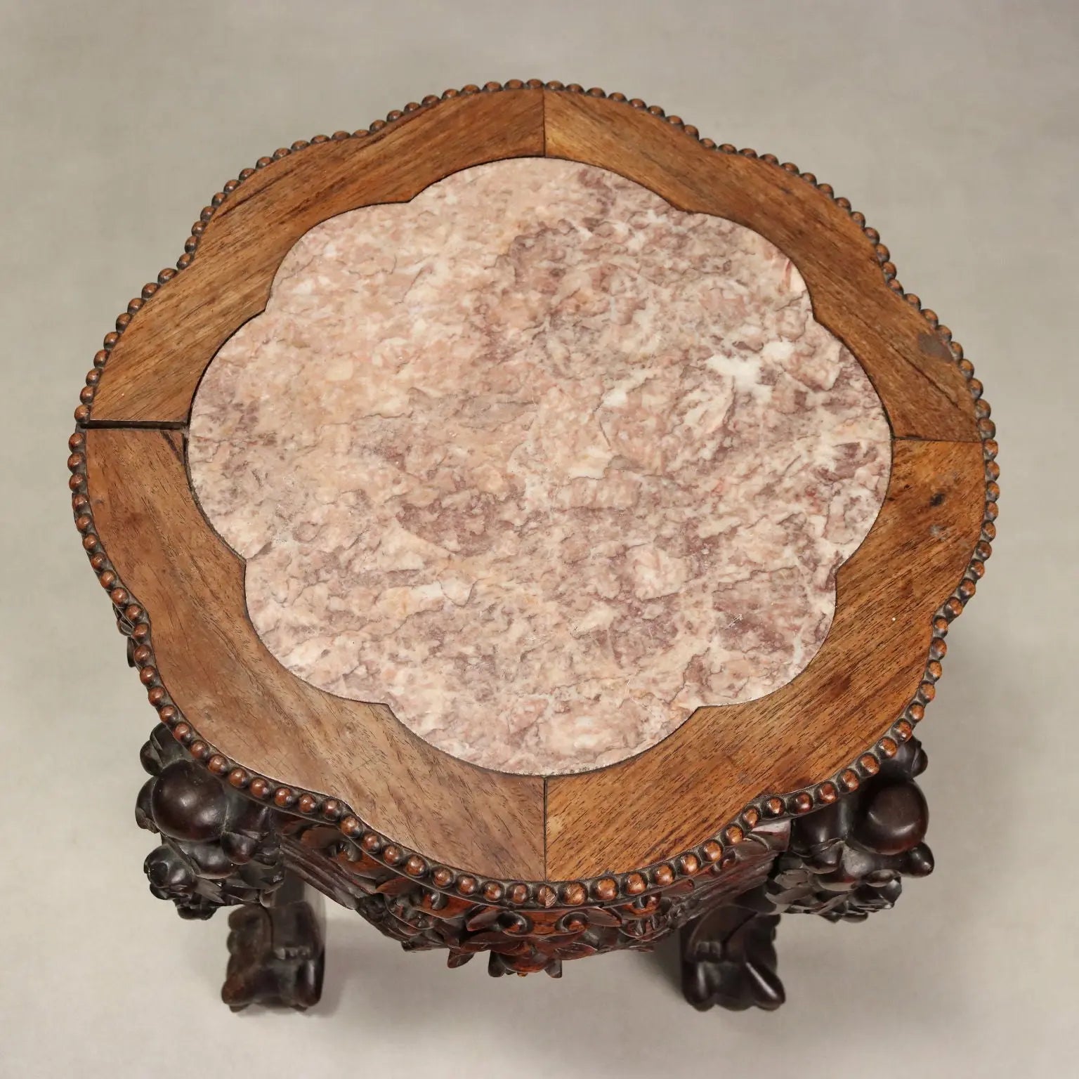 Small Antique Table Exotic Wood Marble India XX Century