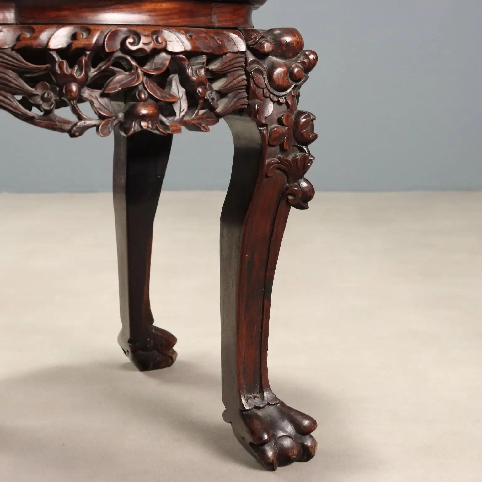 Small Antique Table Exotic Wood Marble India XX Century