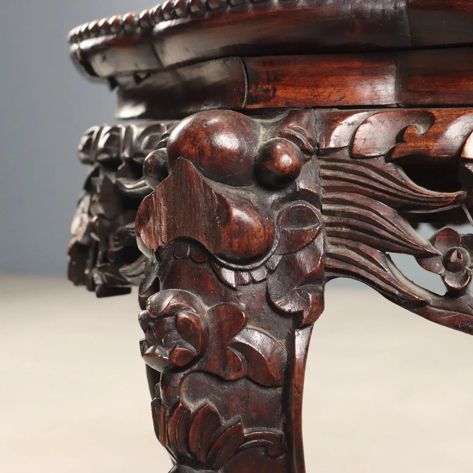 Small Antique Table Exotic Wood Marble India XX Century