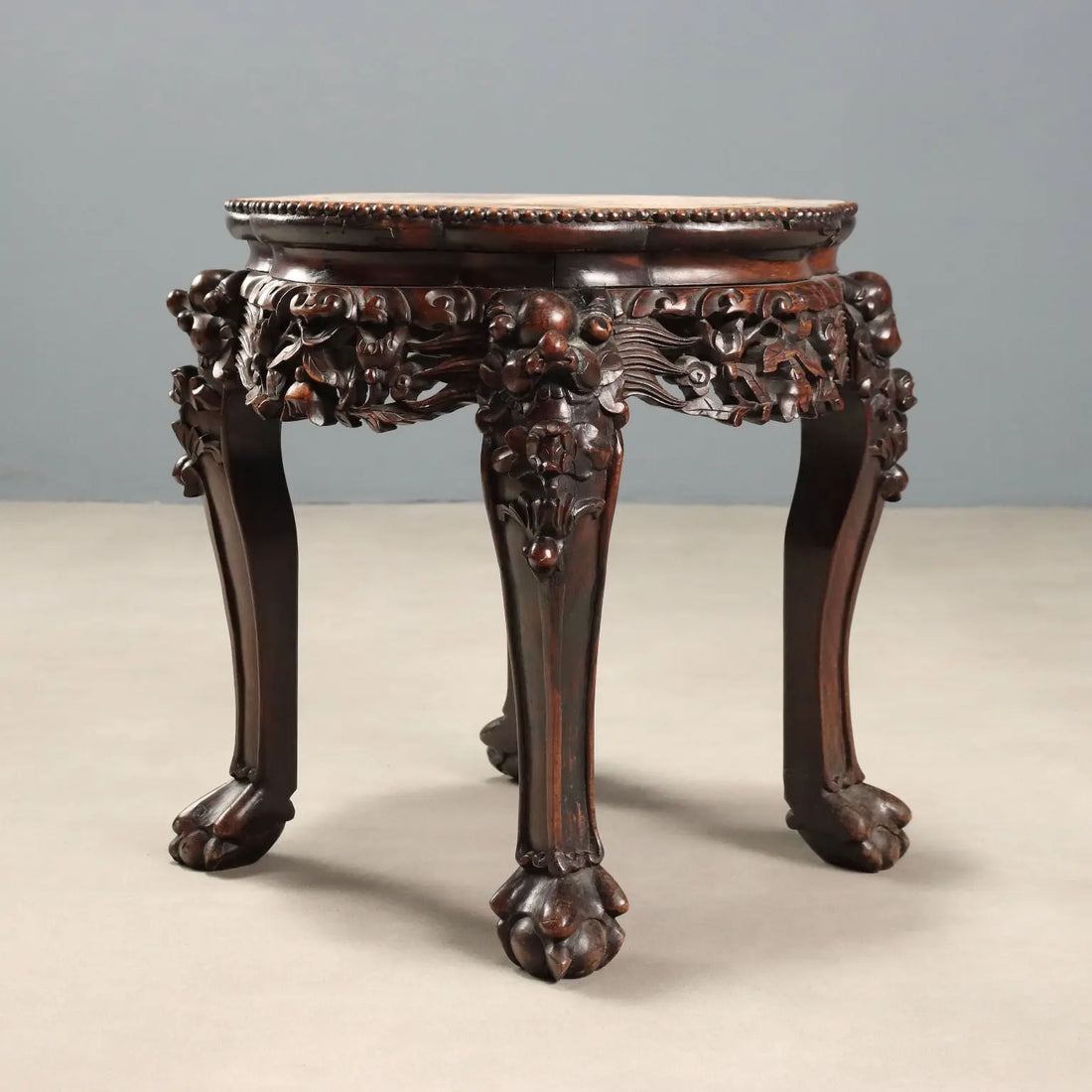 Small Antique Table Exotic Wood Marble India XX Century