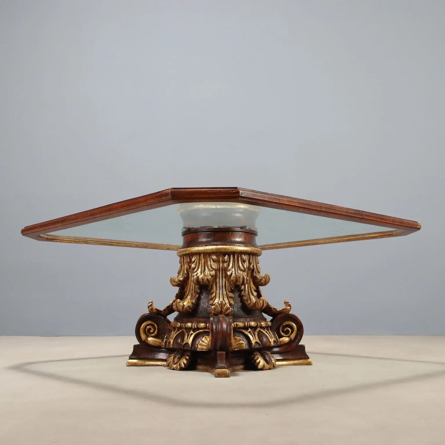 Center Table in Glass and Gilt Wood - Italy 20th Century