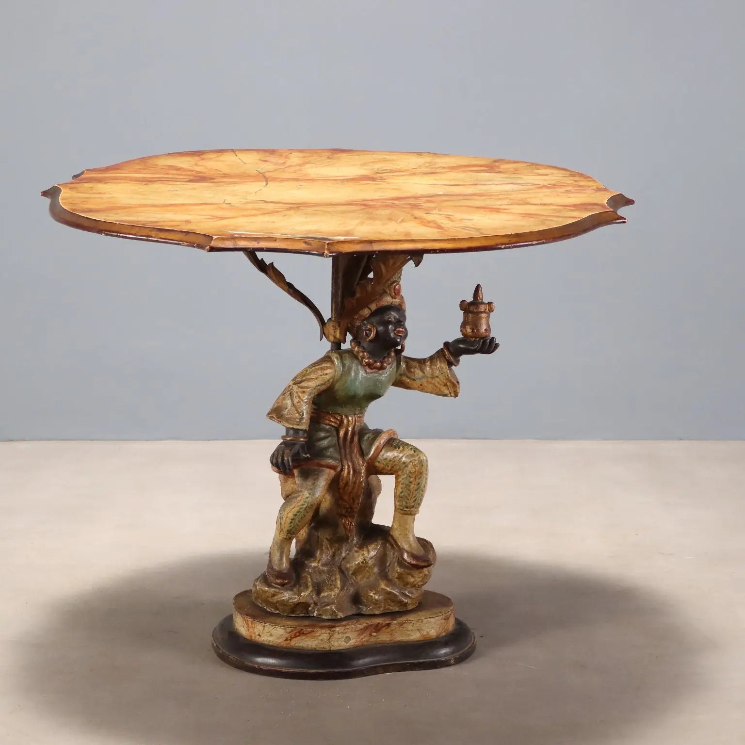 Antique Coffee Table Wood Metal Italy XX Century