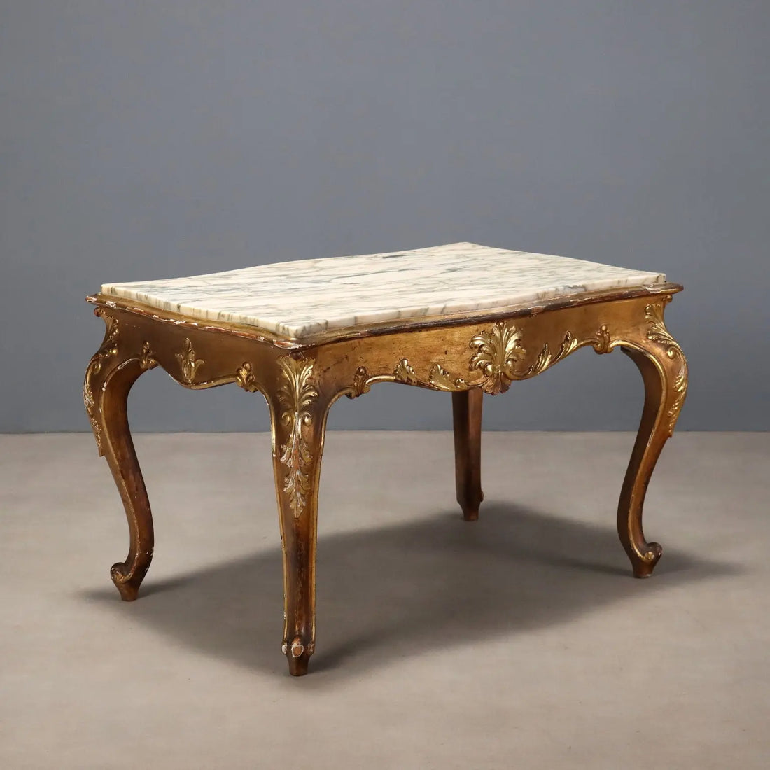 Small Antique Table Baroque Style Carved Fir Marble XIX Century