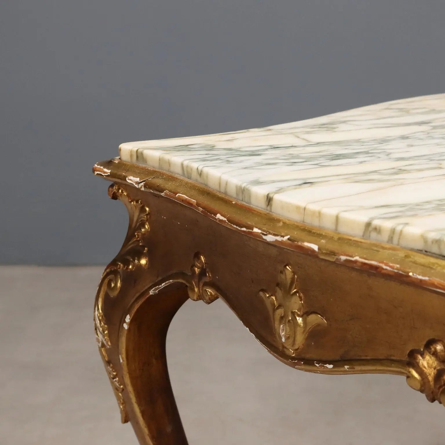Small Antique Table Baroque Style Carved Fir Marble XIX Century