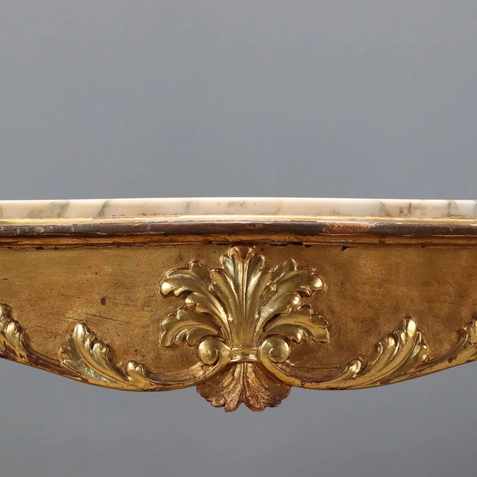 Small Antique Table Baroque Style Carved Fir Marble XIX Century