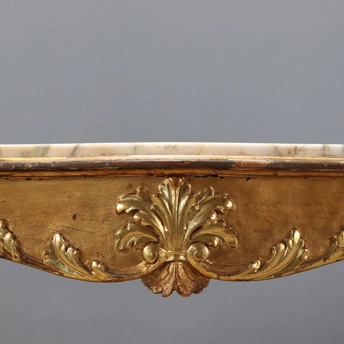 Small Antique Table Baroque Style Carved Fir Marble XIX Century