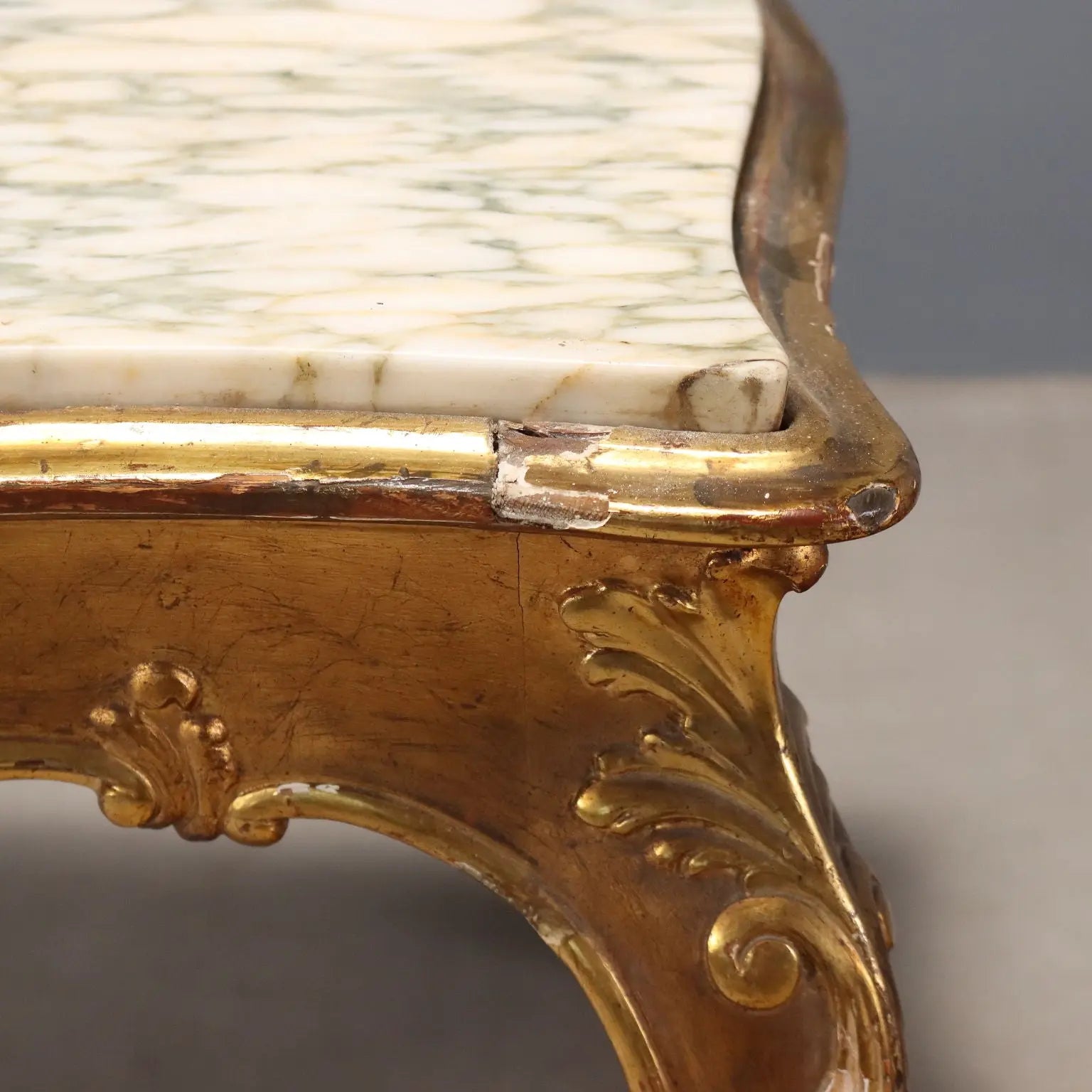 Small Antique Table Baroque Style Carved Fir Marble XIX Century