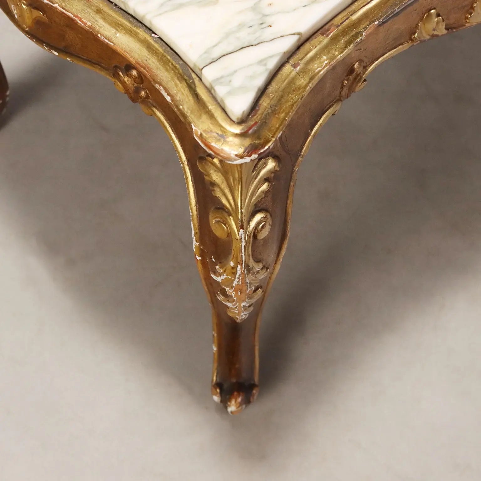 Small Antique Table Baroque Style Carved Fir Marble XIX Century