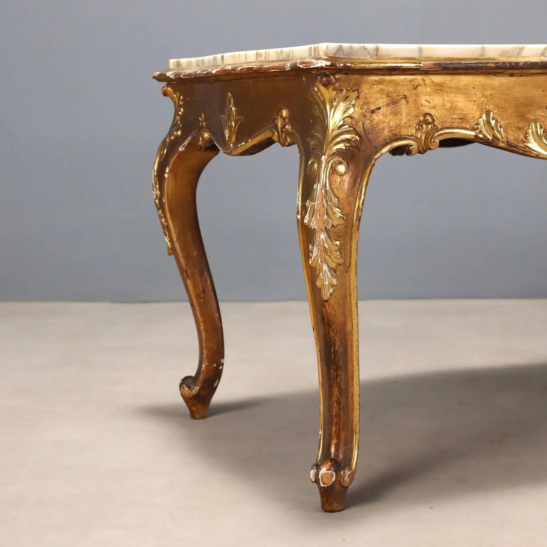Small Antique Table Baroque Style Carved Fir Marble XIX Century