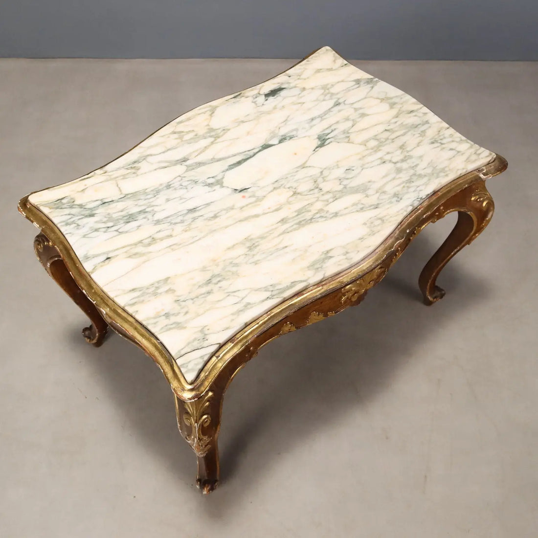 Small Antique Table Baroque Style Carved Fir Marble XIX Century