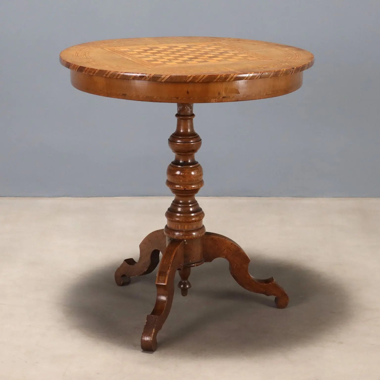 Antique Coffee Table Walnut Checkered Inlay Mid XIX Century