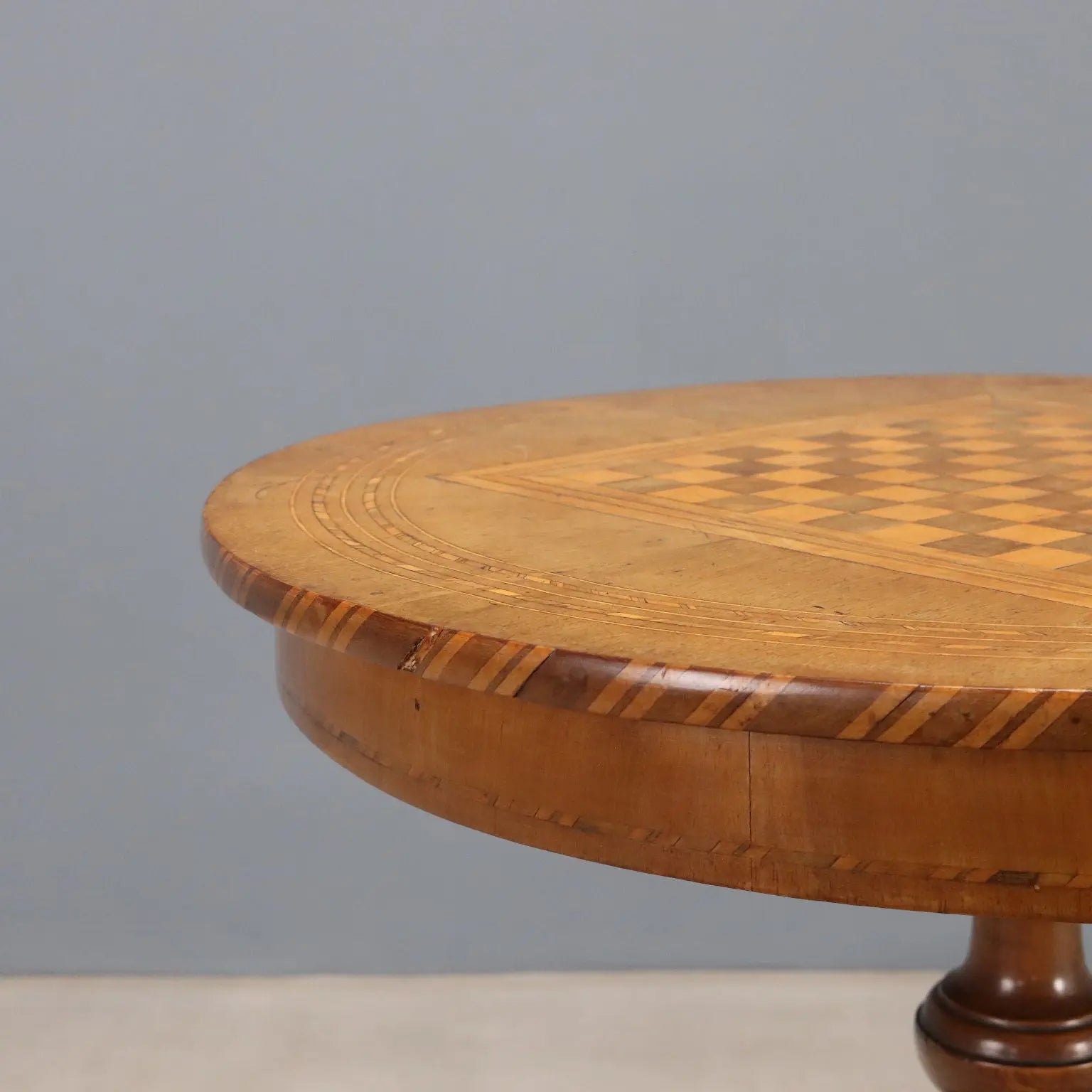 Antique Coffee Table Walnut Checkered Inlay Mid XIX Century