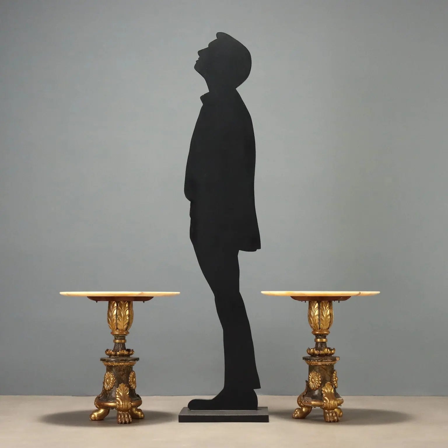 Pair of Alabaster and Carved Wood Tables