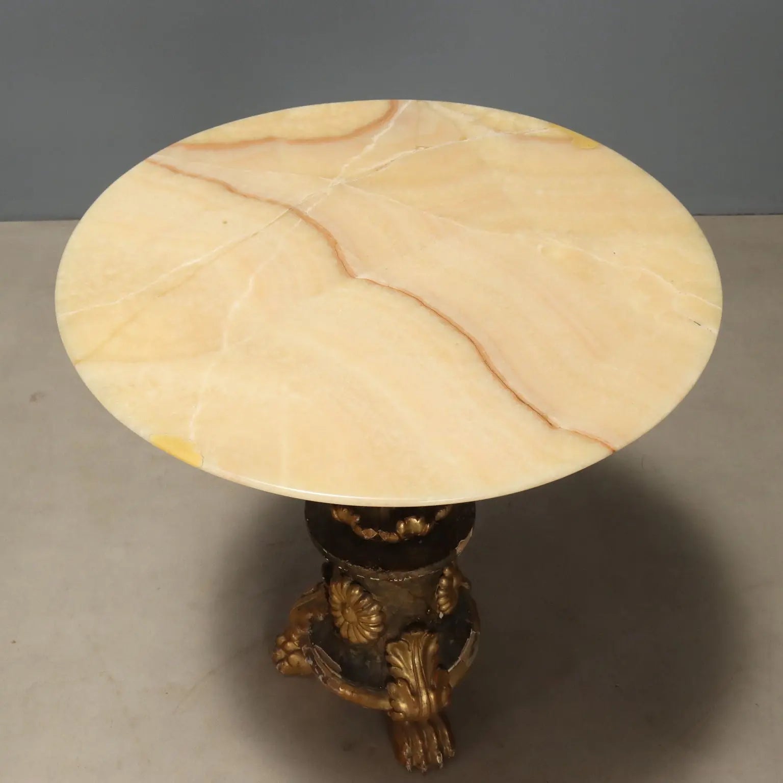 Pair of Alabaster and Carved Wood Tables