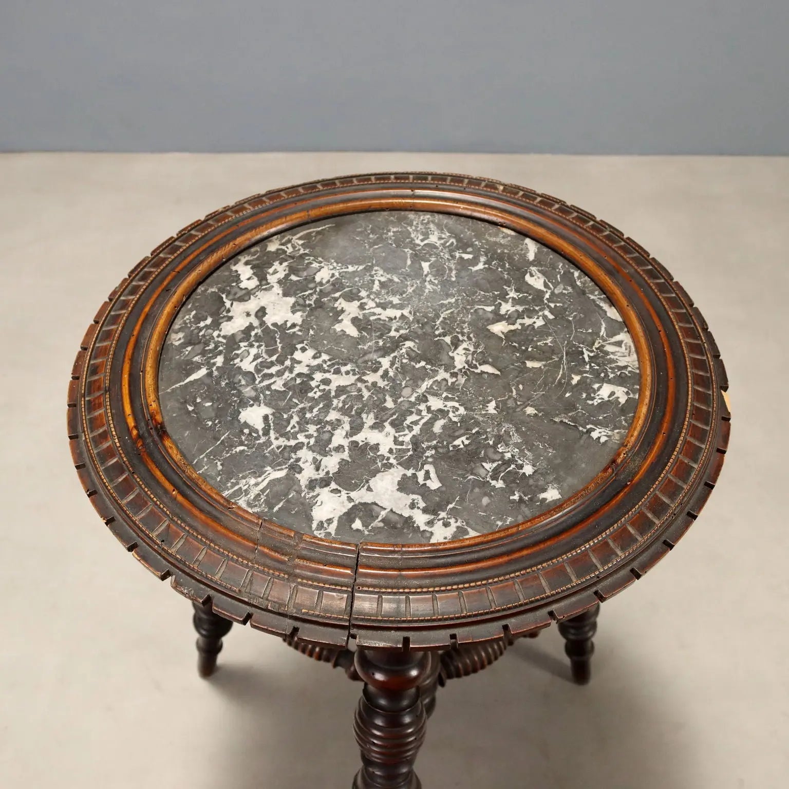 Swiss Pine Table with Black Marble - Italy 20th Century