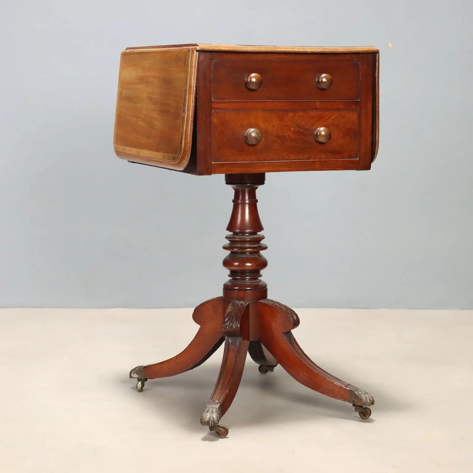 Small Antique Table Victorian Mahogany Inlays England XIX Century