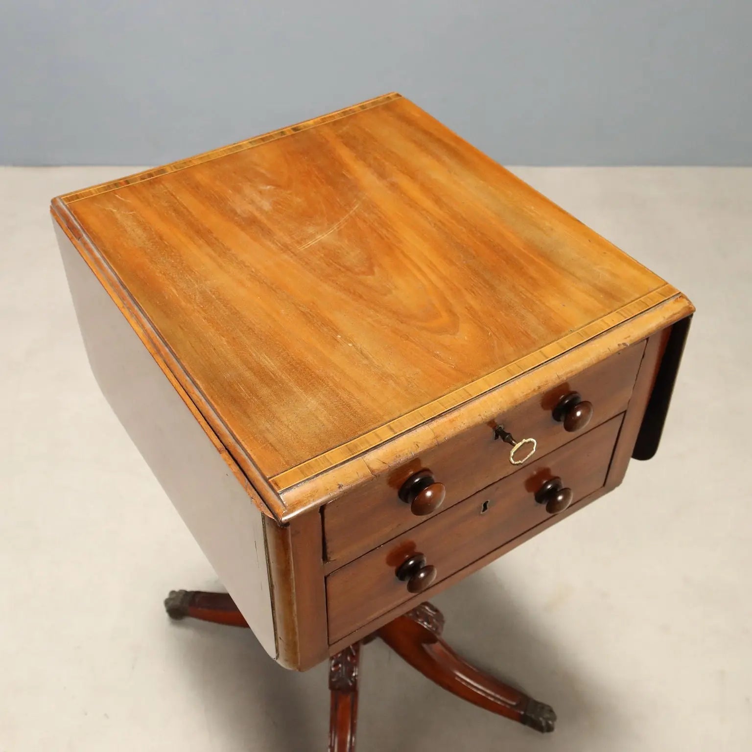 Small Antique Table Victorian Mahogany Inlays England XIX Century