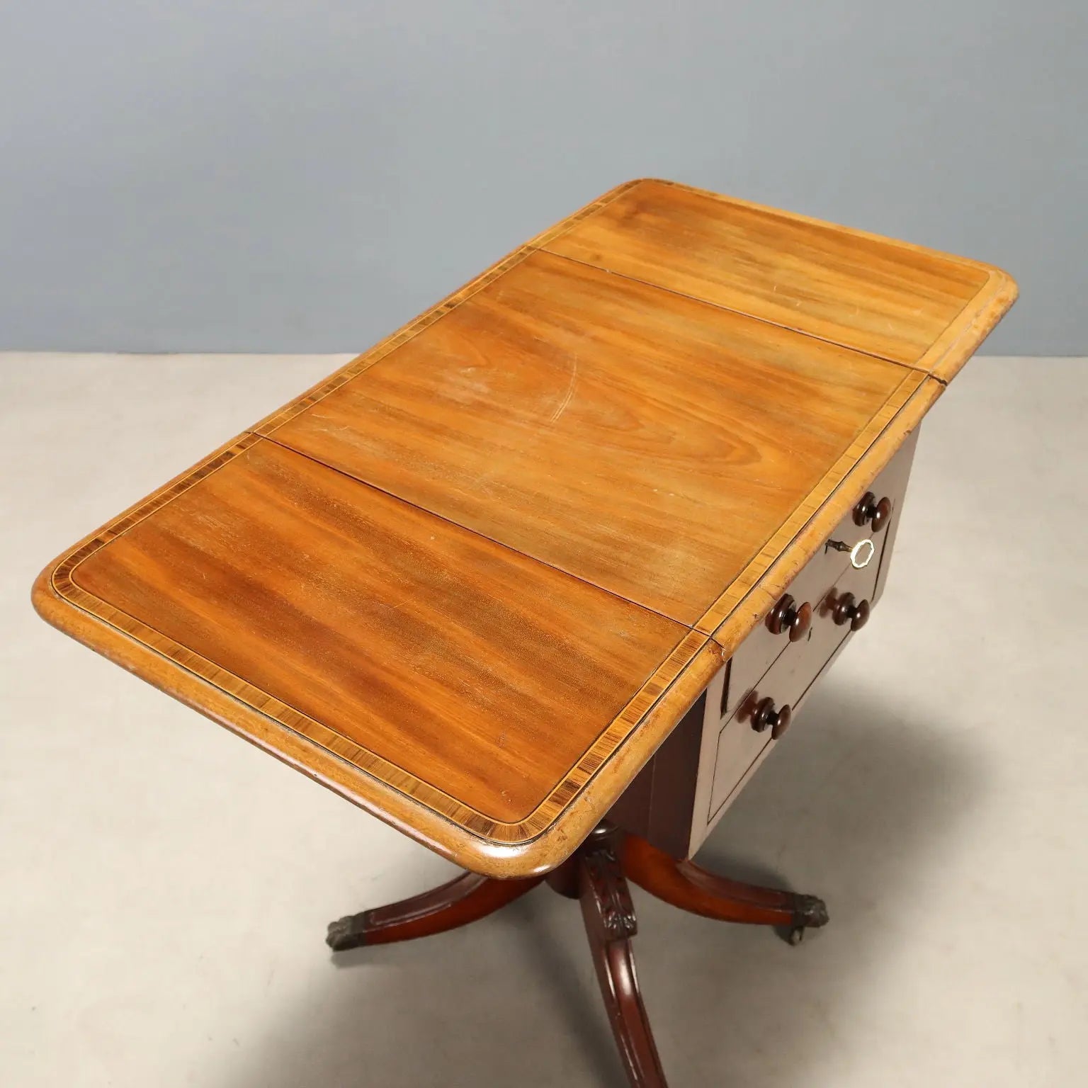 Small Antique Table Victorian Mahogany Inlays England XIX Century