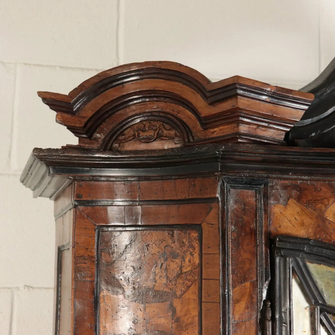 Large Walnut Burl Trumeau with Mirrors