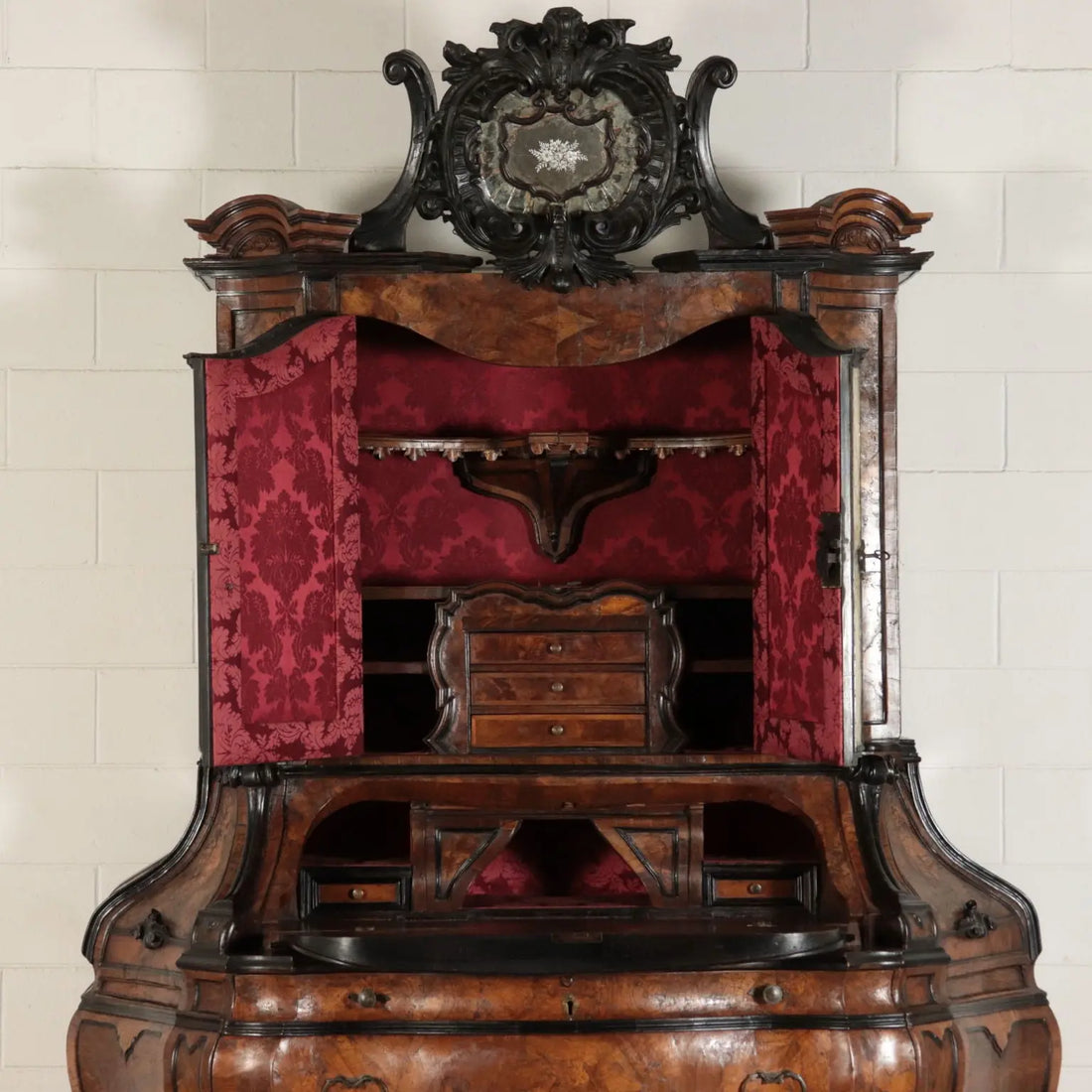 Large Walnut Burl Trumeau with Mirrors