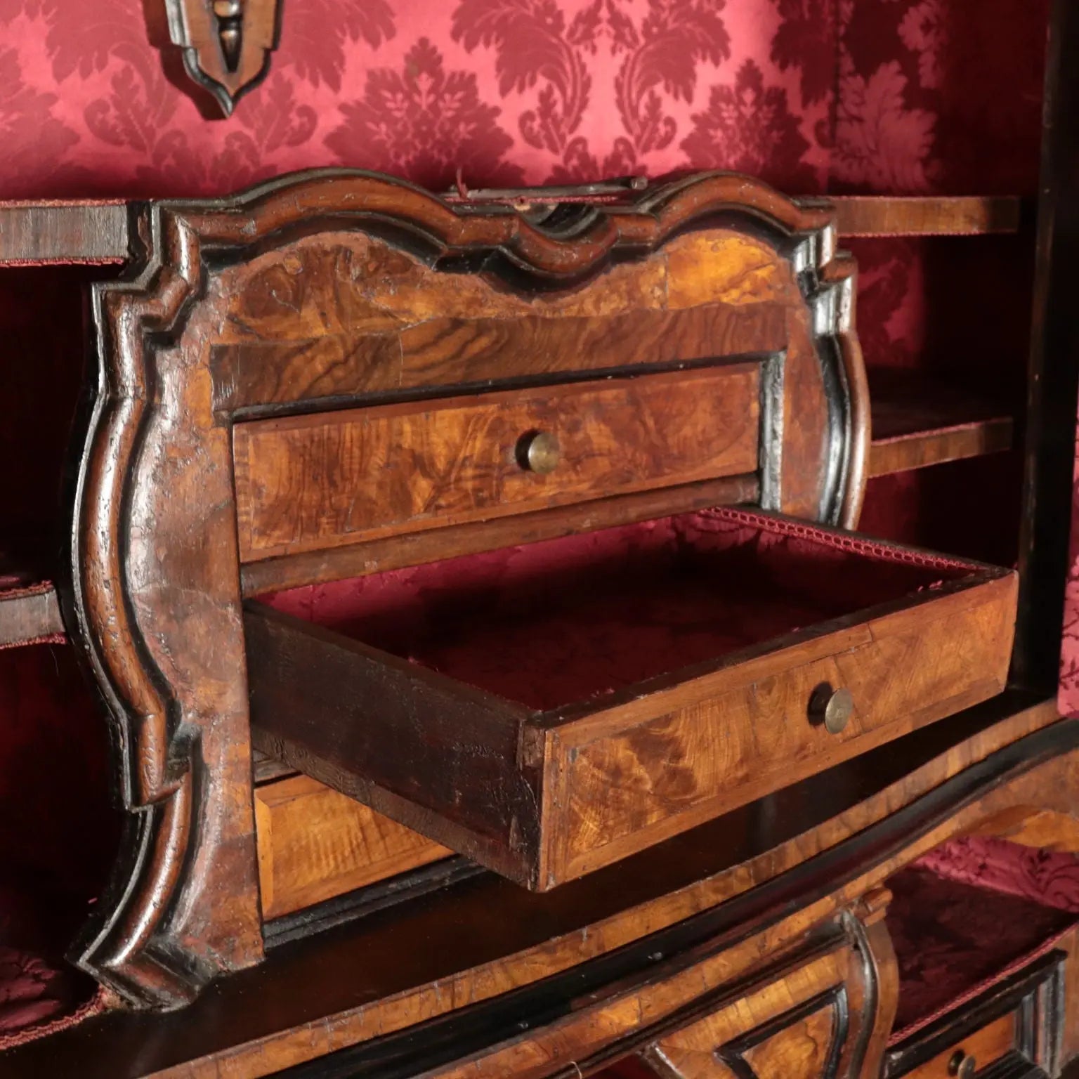 Large Walnut Burl Trumeau with Mirrors
