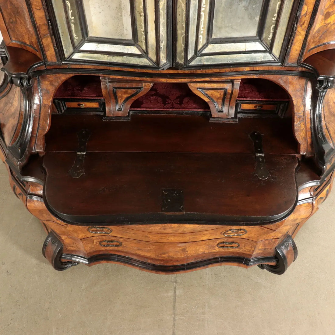 Large Walnut Burl Trumeau with Mirrors