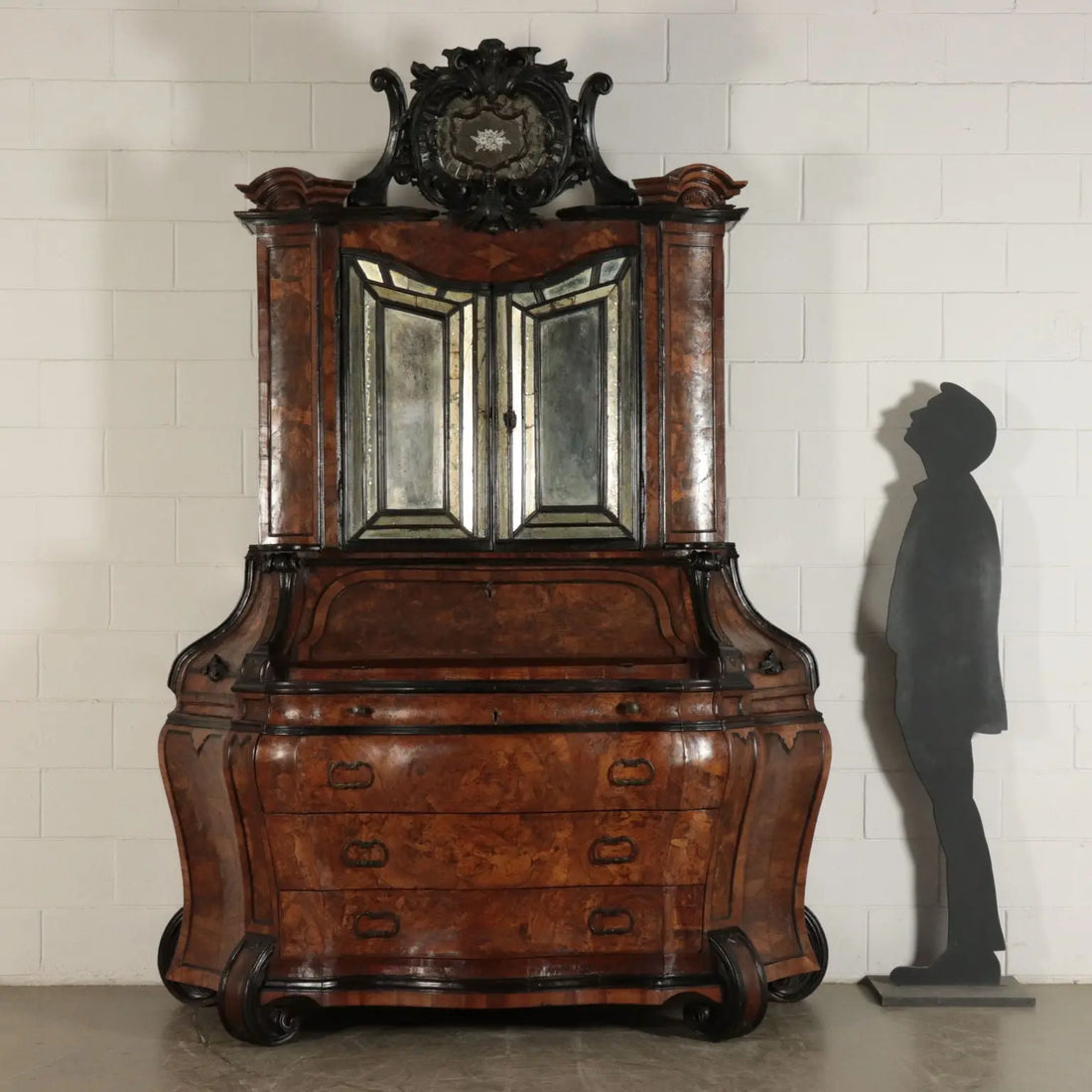 Large Walnut Burl Trumeau with Mirrors