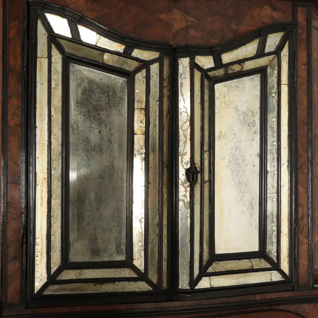 Large Walnut Burl Trumeau with Mirrors