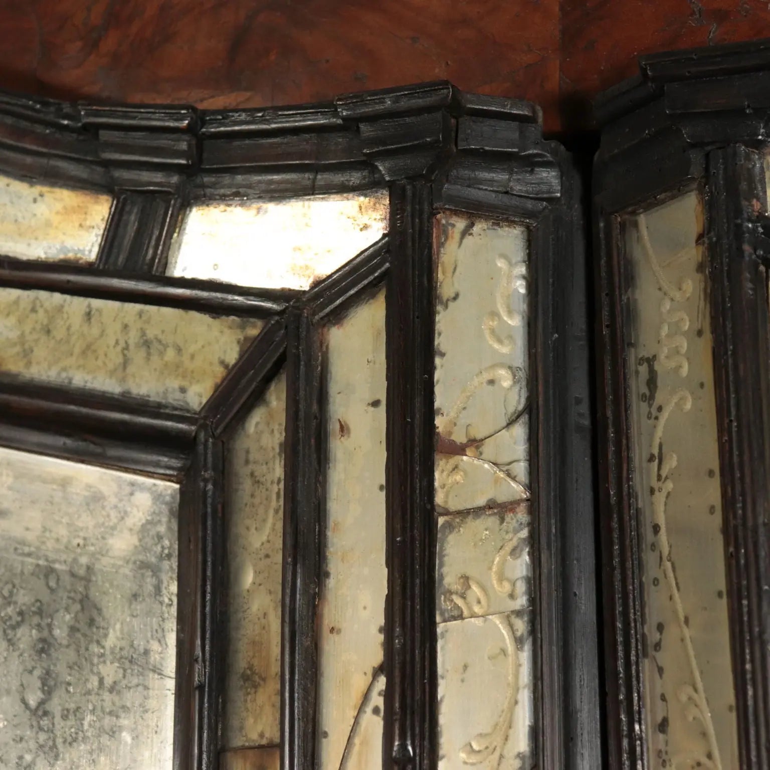 Large Walnut Burl Trumeau with Mirrors