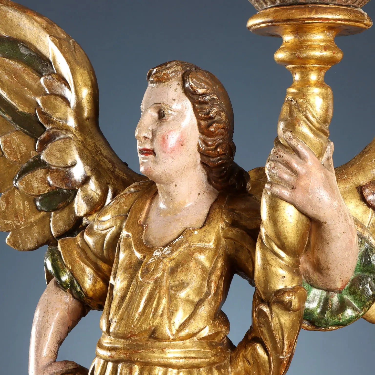 Antique Angel-Shaped Candle Holders Carved Wood XVII Century