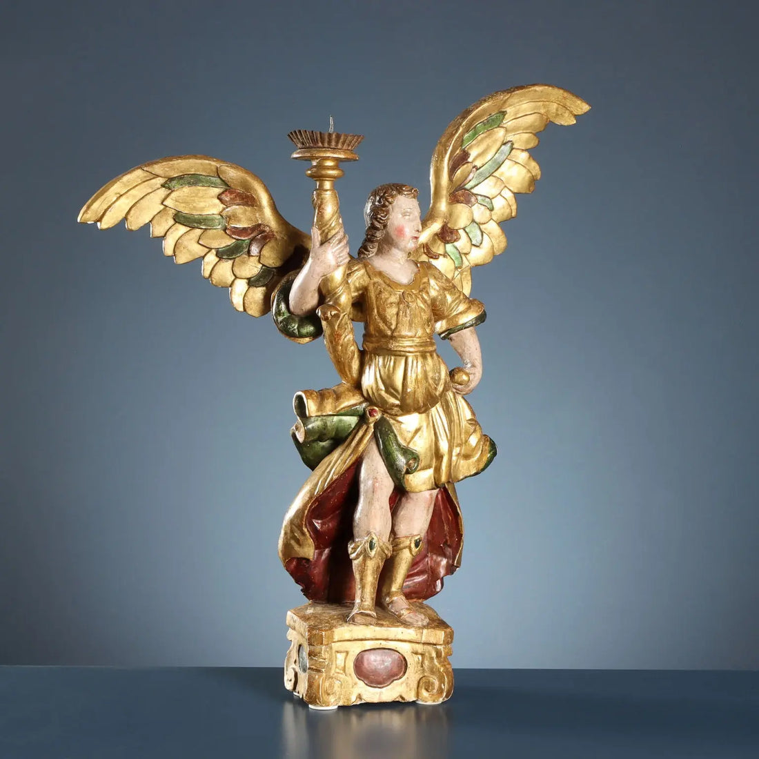 Antique Angel-Shaped Candle Holders Carved Wood XVII Century