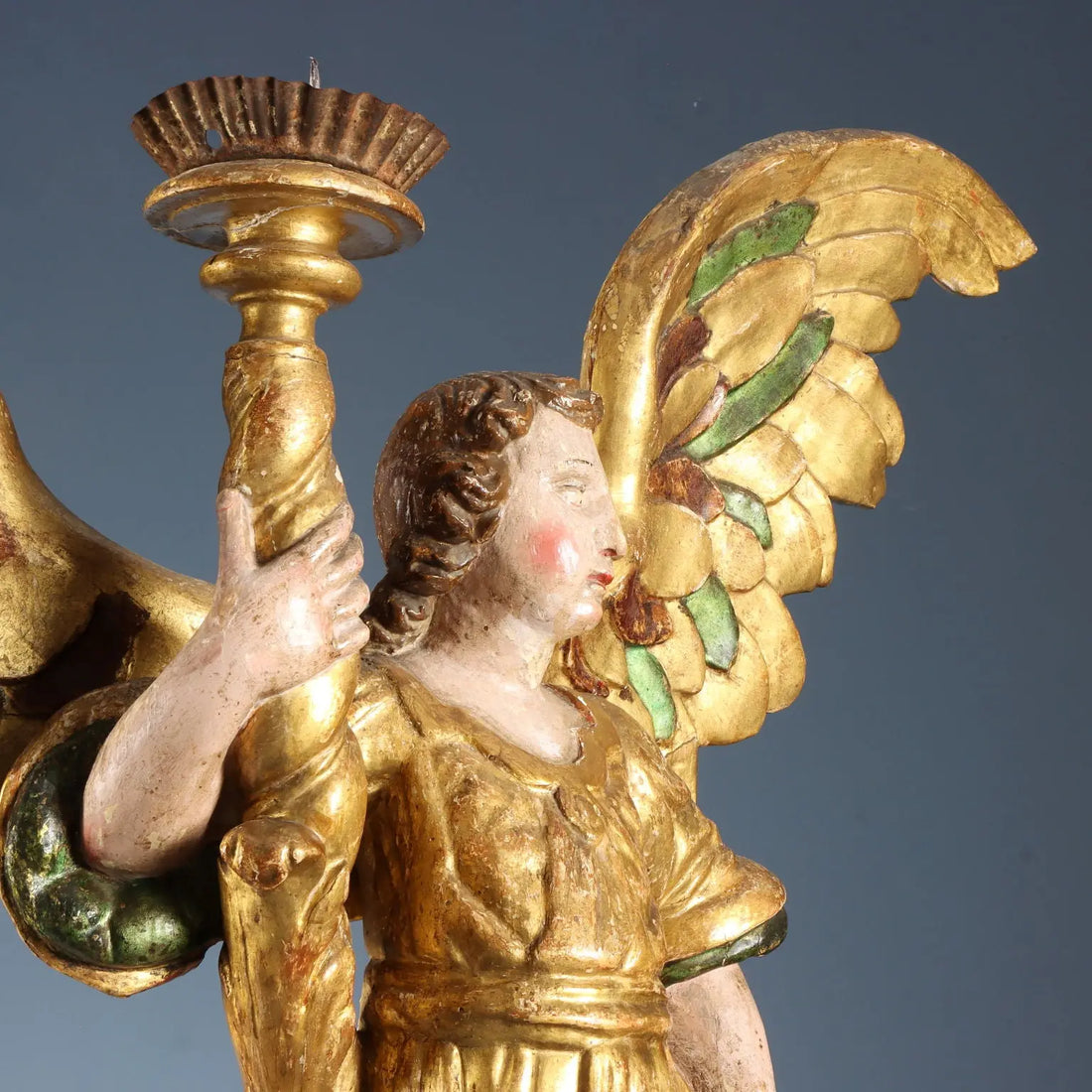 Antique Angel-Shaped Candle Holders Carved Wood XVII Century