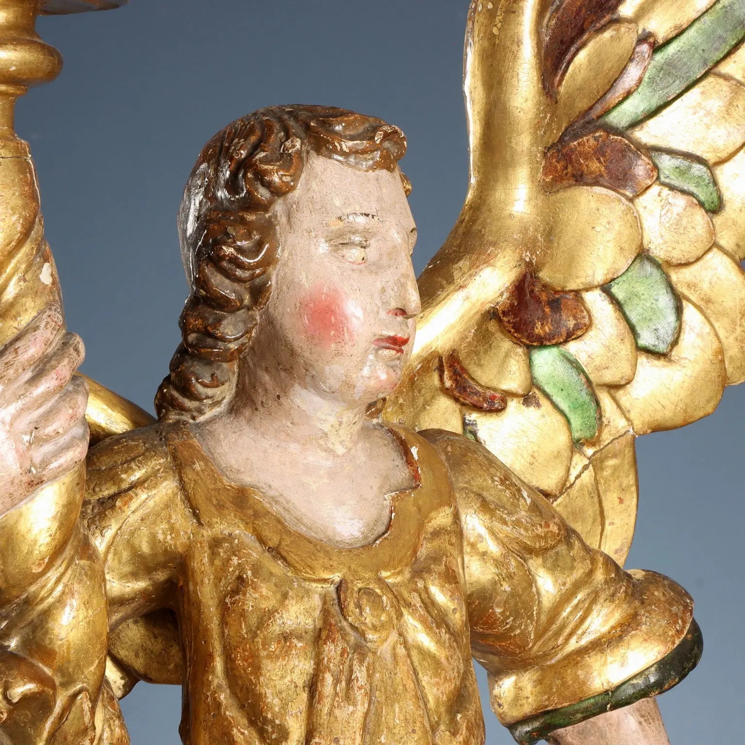 Antique Angel-Shaped Candle Holders Carved Wood XVII Century