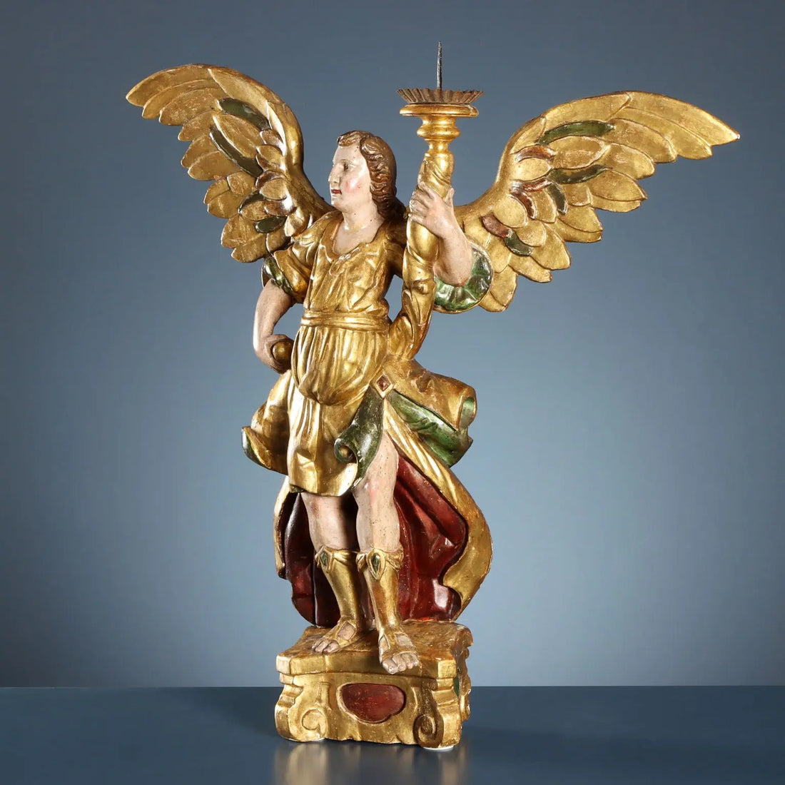 Antique Angel-Shaped Candle Holders Carved Wood XVII Century