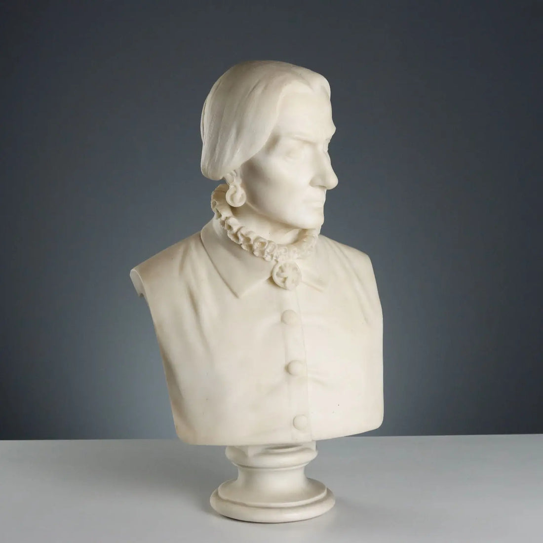Antique Bust of a Noble Lady White Marble Italy XIX Century