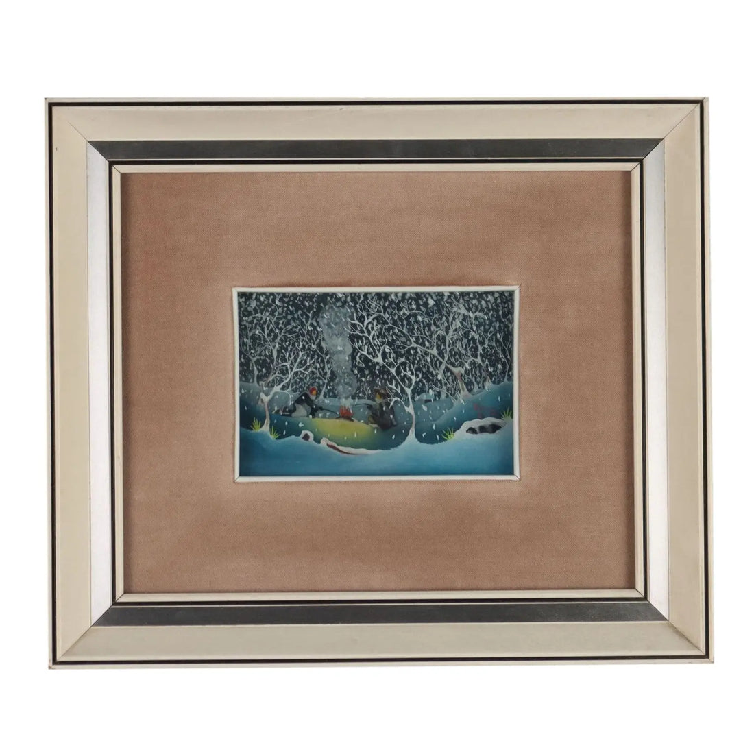 Contemporary Naif Painting M. Previ Oil on Glass 1979 - The Bonfire under the Snow, 1979 | Art | Contemporary Art