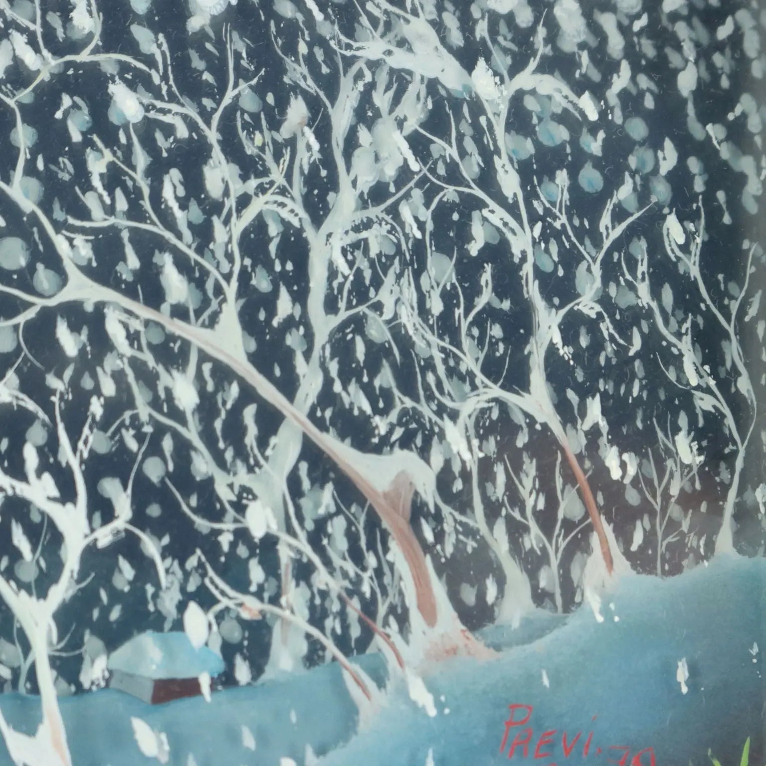 Contemporary Naif Painting M. Previ Oil on Glass 1979 - The Bonfire under the Snow, 1979 | Art | Contemporary Art