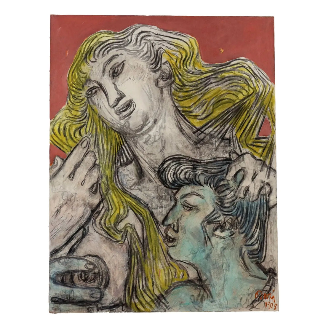 Figures of Lovers Contemporary Painting Signed ORAZI 1975 - Figures of Lovers 1975 | Art | Contemporary Art