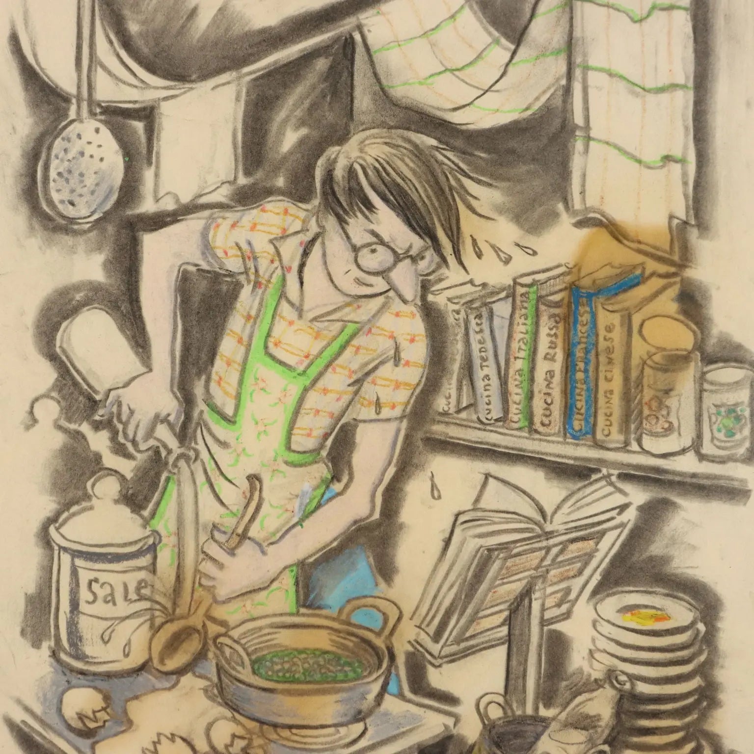 Modern Painting Signed Nicola Benois Man in the Kitchen XX Century - The Man in the Kitchen | Art | Contemporary Art