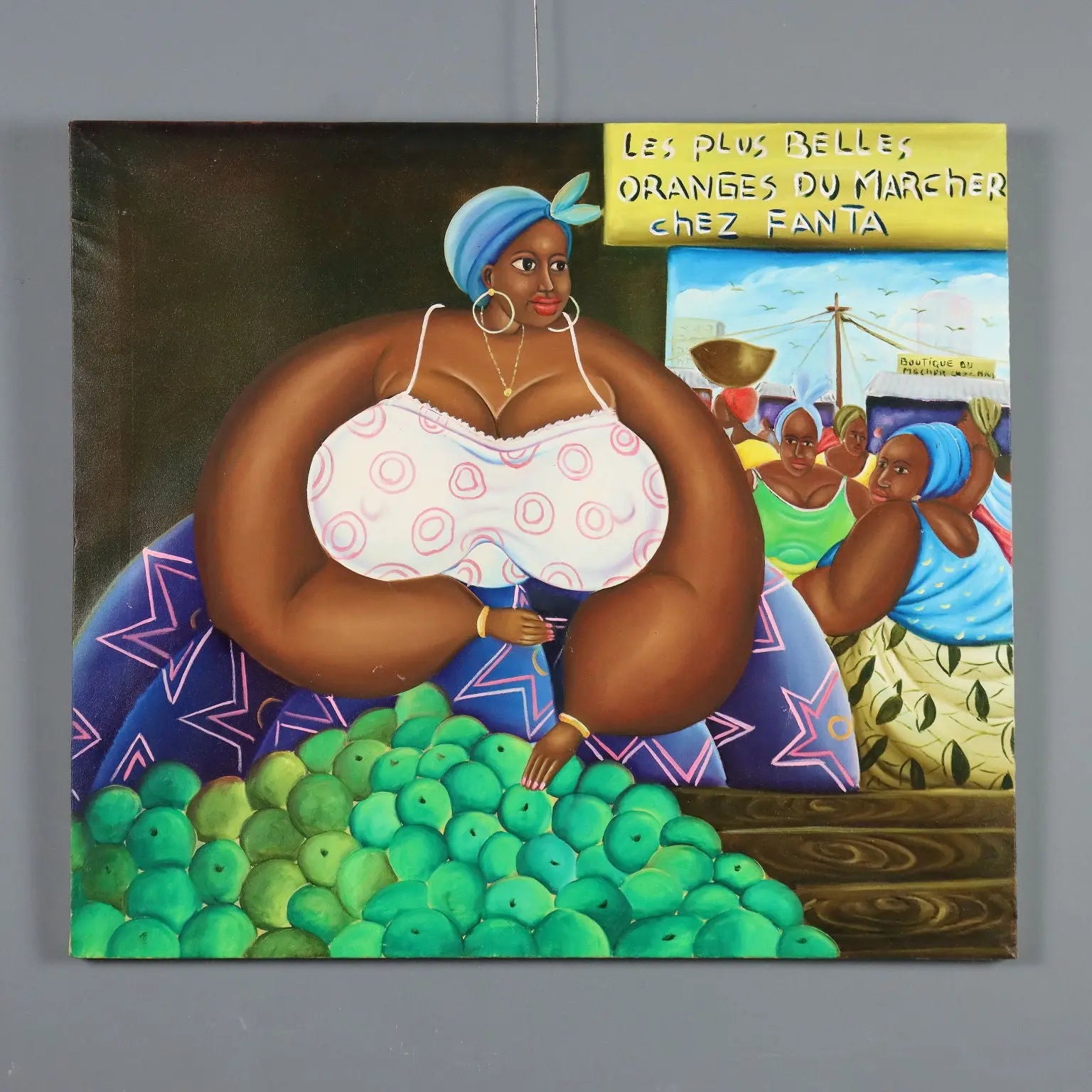 African Naif Painting The Orange Seller Oil on Canvas XX Century - The Orange Seller | Art | Contemporary Art
