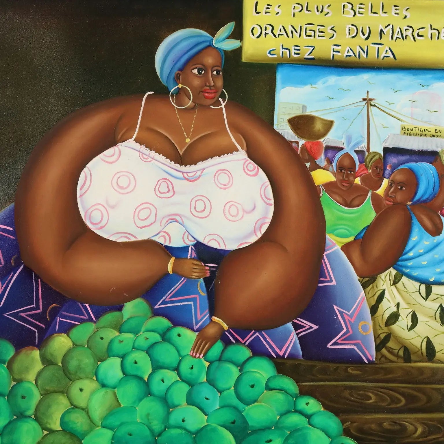 African Naif Painting The Orange Seller Oil on Canvas XX Century - The Orange Seller | Art | Contemporary Art