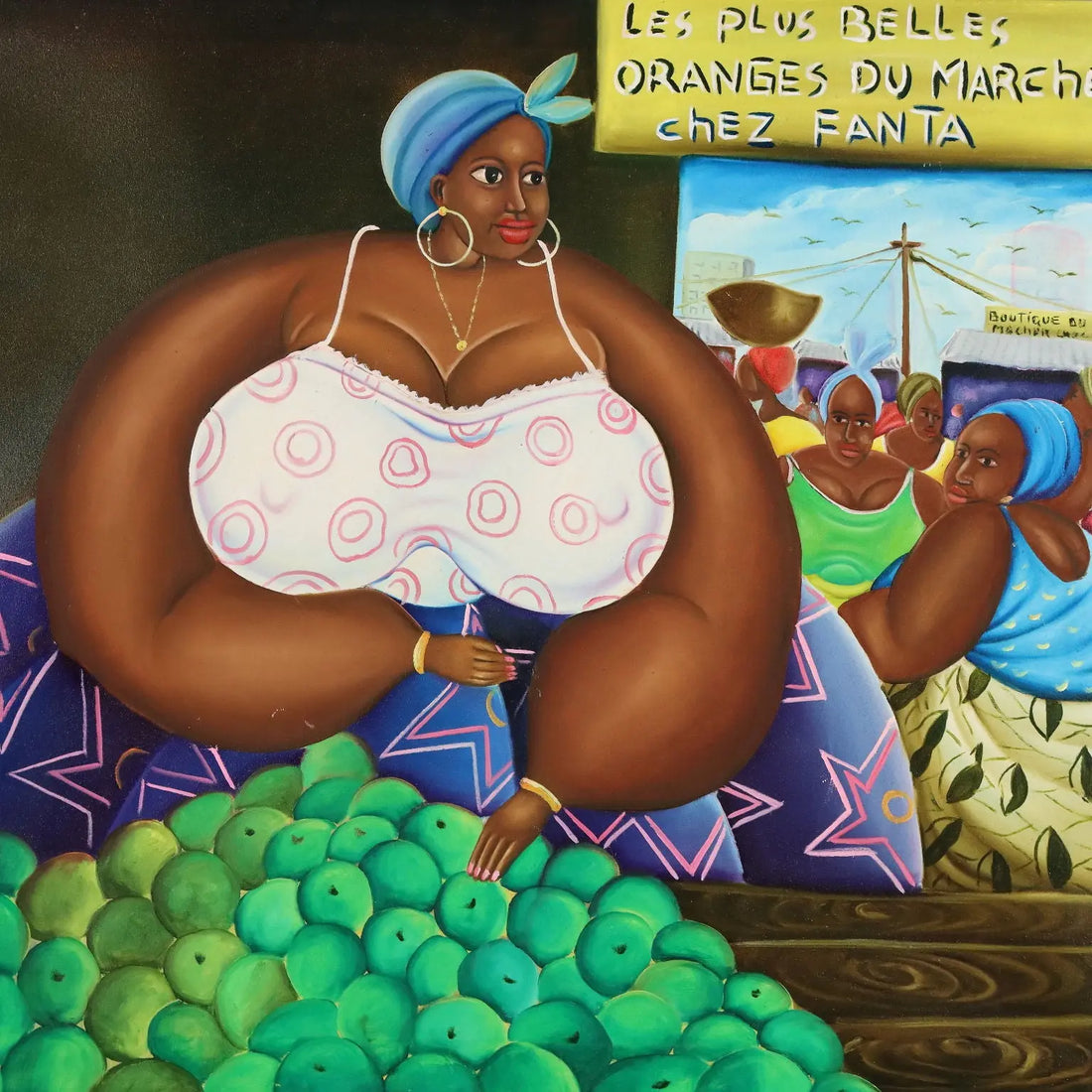 African Naif Painting The Orange Seller Oil on Canvas XX Century - The Orange Seller | Art | Contemporary Art