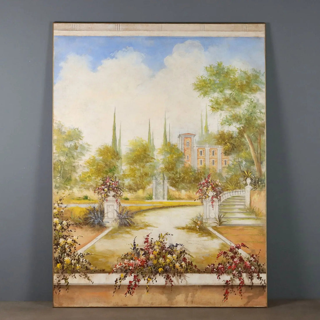 Contemporary Painting Villa with Garden Mixed Technique '900