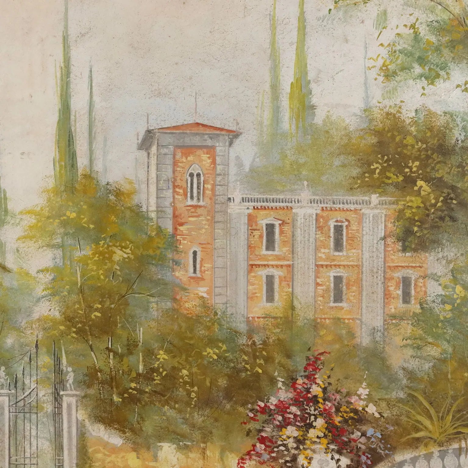 Contemporary Painting Villa with Garden Mixed Technique '900
