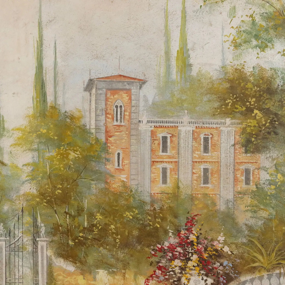 Contemporary Painting Villa with Garden Mixed Technique '900