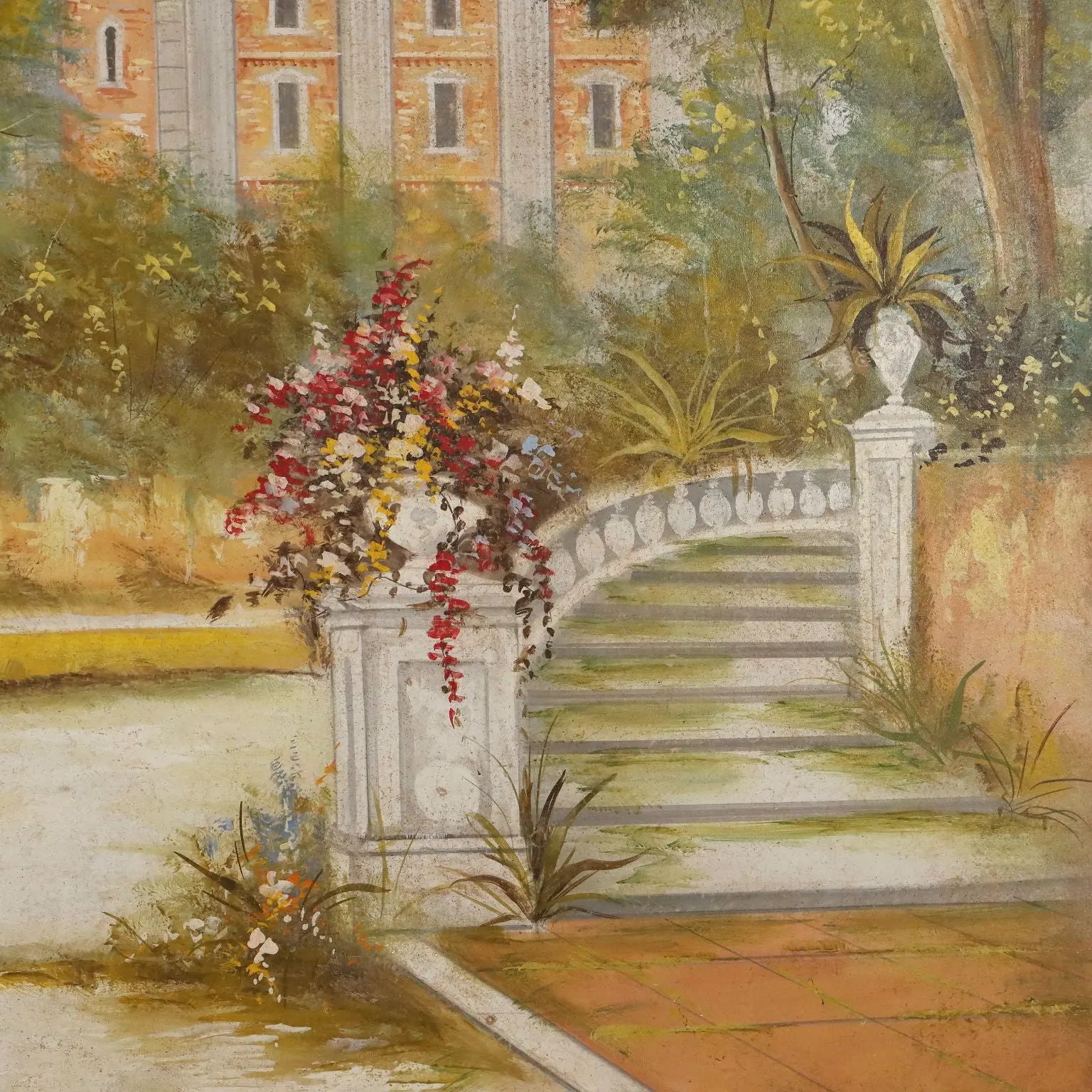 Contemporary Painting Villa with Garden Mixed Technique '900