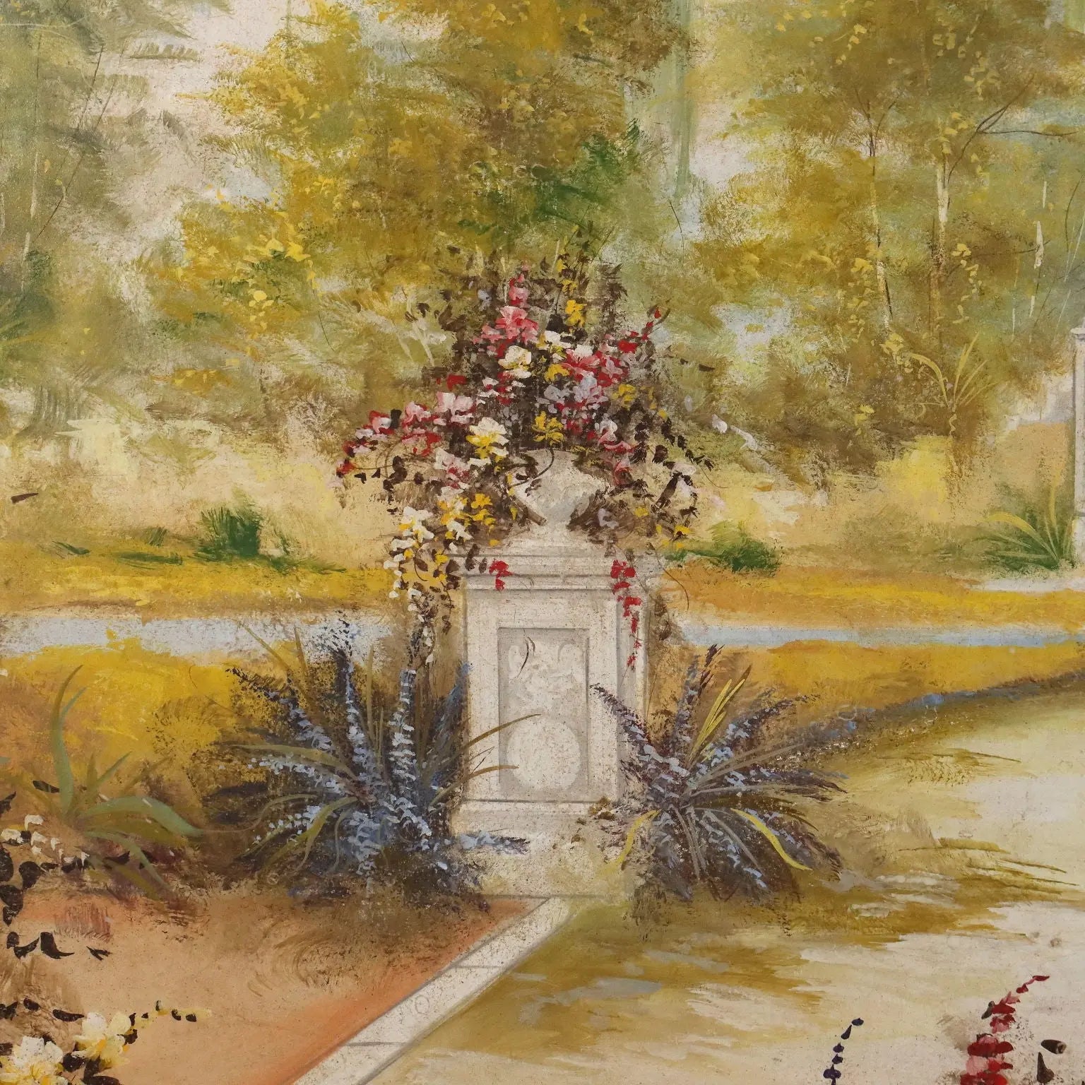 Contemporary Painting Villa with Garden Mixed Technique '900