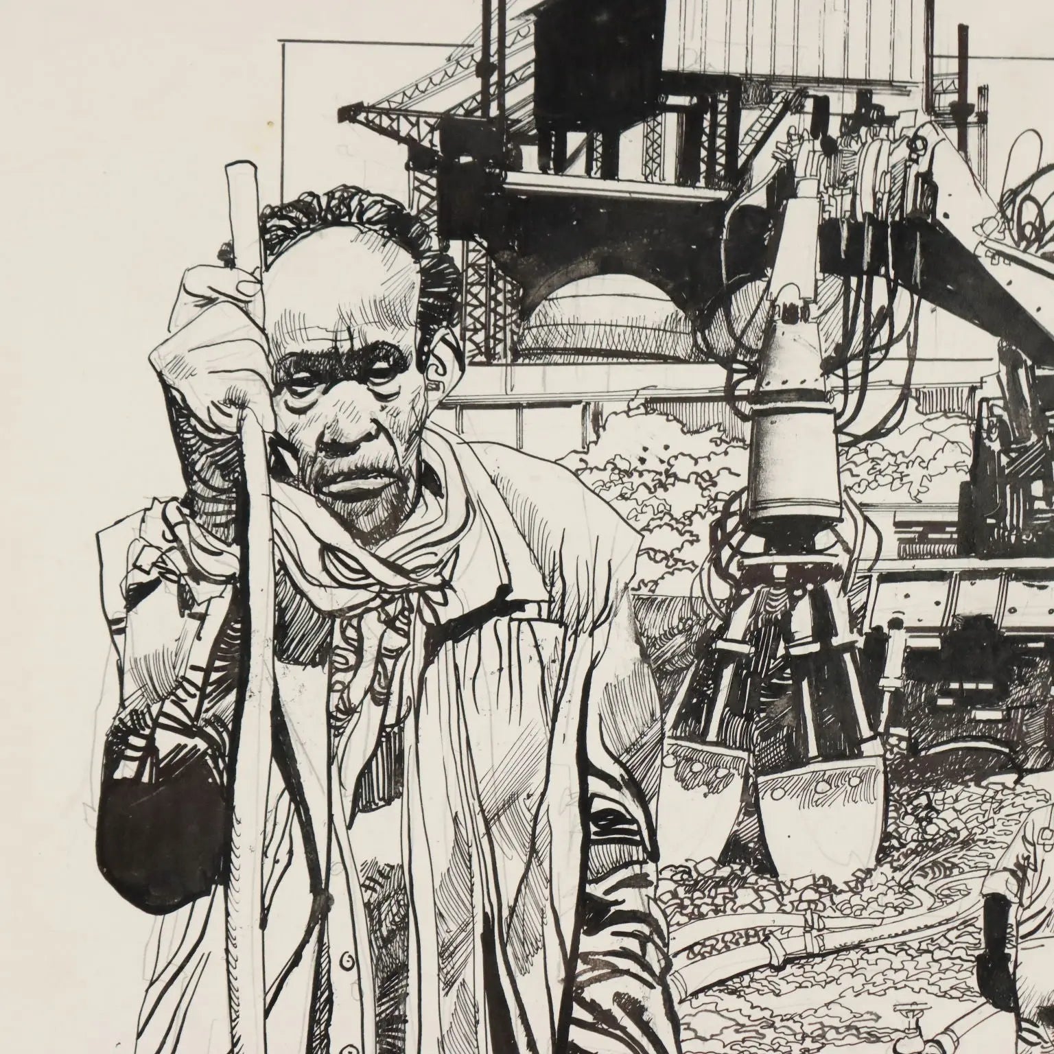 Contemporary Drawing Signed Sergio Toppi Mixed Tecnhique '900